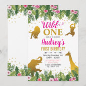 Oerwoud Verjaardagsuitnodiging. Meisje eerste verj Kaart (Voorkant / Achterkant)