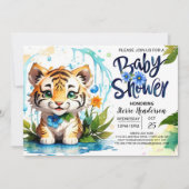 Oerwoud Vibes Blue Tiger Theme Baby shower Kaart (Voorkant)