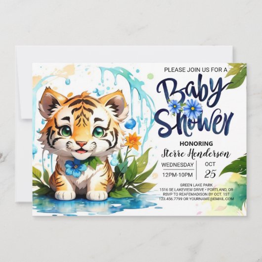 Oerwoud Vibes Blue Tiger Theme Baby shower Kaart (Voorkant)