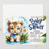 Oerwoud Vibes Blue Tiger Theme Baby shower Kaart (Voorkant / Achterkant)