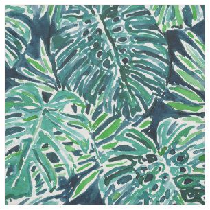 OERWOUD VIBES Green Navy Tropical Monstera Leaves Stof