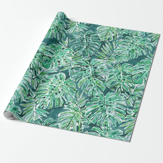 OERWOUD VIBES Green Tropical Monstera Pattern Cadeaupapier (Uitgerold)