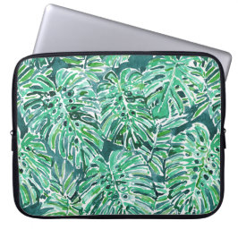 OERWOUD VIBES Green Tropical Monstera Pattern Laptop Sleeve