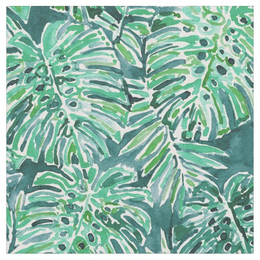 OERWOUD VIBES Green Tropical Monstera Pattern Stof (Close Up)
