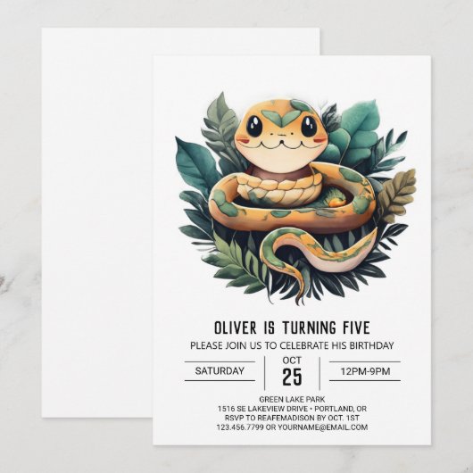 Oerwoud Viper Slither Verjaardagsuitnodiging Kaart (Voorkant / Achterkant)