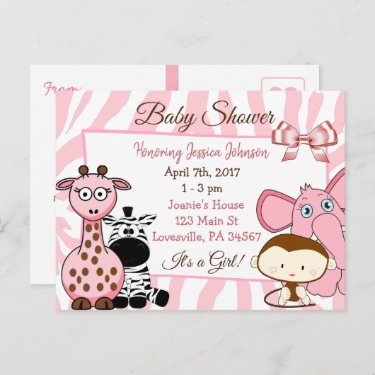 Oerwoud voor meisjes of dierentuindieren Theme Bab Uitnodiging Briefkaart (Voorkant / Achterkant)