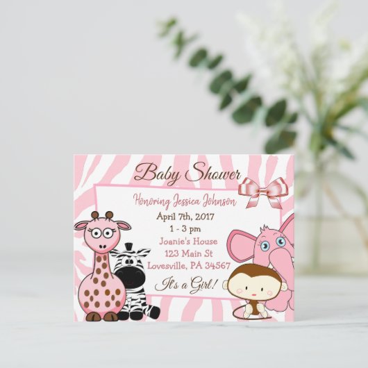 Oerwoud voor meisjes of dierentuindieren Theme Bab Uitnodiging Briefkaart (Staand voorkant)