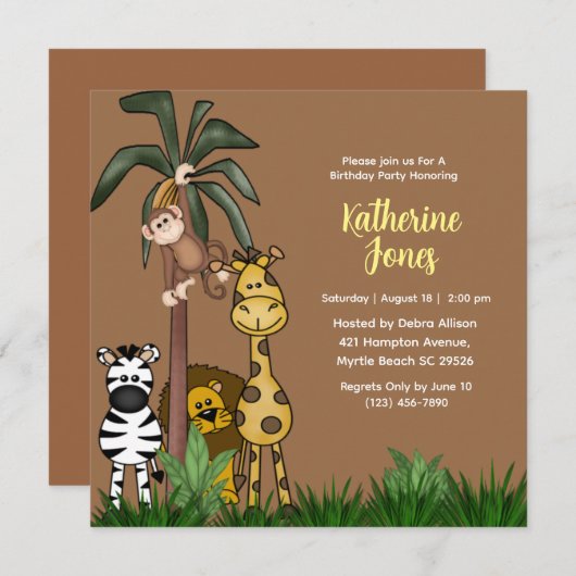 Oerwoud Vrienden Verjaardagsfeestuitnodiging Kaart (Voorkant / Achterkant)