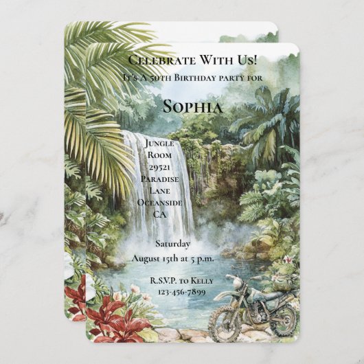 Oerwoud Waterval Tropical Motorcycle Verjaardag Kaart (Voorkant / Achterkant)