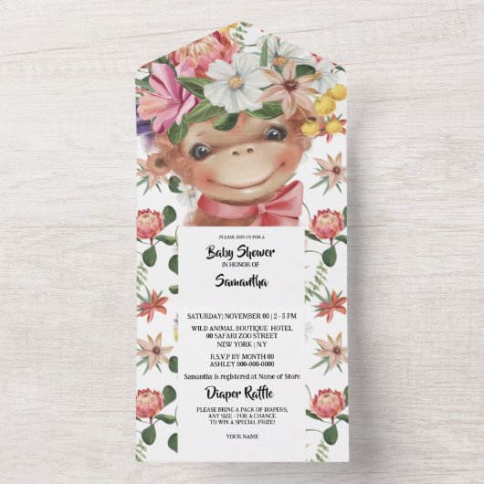 Oerwoud waterverf aap genderneutraal douche all in one uitnodiging (Binnen)