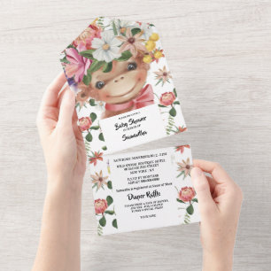 Oerwoud waterverf aap genderneutraal douche all in one uitnodiging