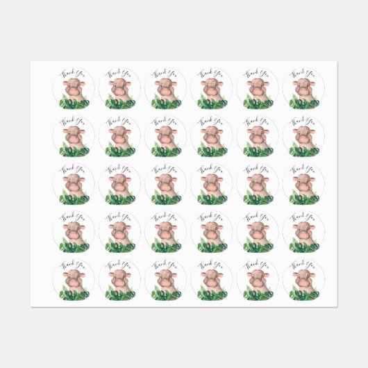 Oerwoud Waterverf Baby shower Hippo Labels (Vel)