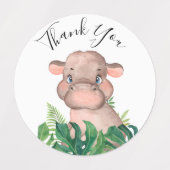 Oerwoud Waterverf Baby shower Hippo Labels (Design 2)