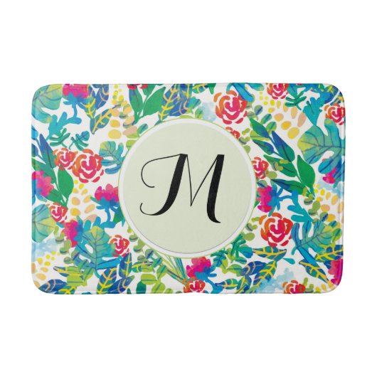 Oerwoud Waterverf Flowers Floral Fine Monogram Badmat (Voorkant)
