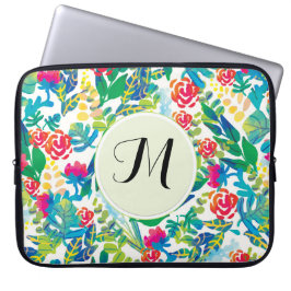 Oerwoud Waterverf Flowers Floral Fine Monogram Laptop Sleeve