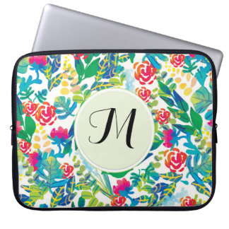 Oerwoud Waterverf Flowers Floral Fine Monogram Laptop Sleeve