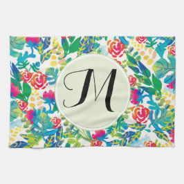 Oerwoud Waterverf Flowers Floral Fine Monogram Theedoek