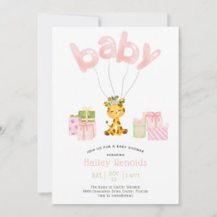 Oerwoud Waterverf Giraffe Baby shower roze Safari Kaart