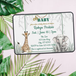 Oerwoud Waterverf Giraffe Olifant baby shower Kaart