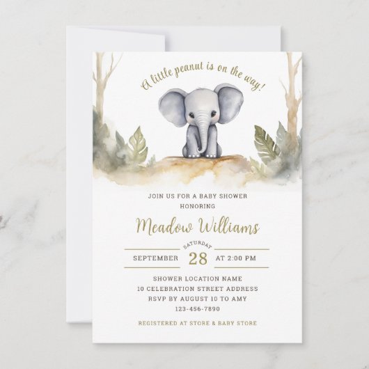 Oerwoud Waterverf Olifant Neutraal Baby shower Kaart (Voorkant)