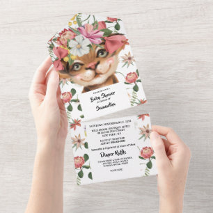 Oerwoud waterverf tijgerkuiken kat baby shower all in one uitnodiging