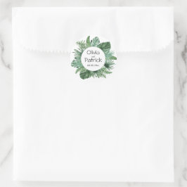 Oerwoud waterverf tropische groene bladeren ronde sticker