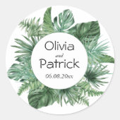 Oerwoud waterverf tropische groene bladeren ronde sticker (Voorkant)