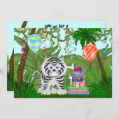 Oerwoud White Tiger Birthday Party Invitation Kaart (Voorkant / Achterkant)