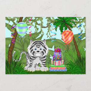 Oerwoud White Tiger Birthday Party Invitation Kaart