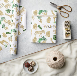 Oerwoud Wild Animal Pattern Elegant Gold Green Cadeaupapier