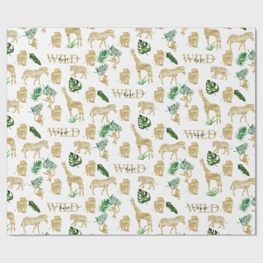 Oerwoud Wild Animal Pattern Elegant Gold Green Cadeaupapier (Vlak)