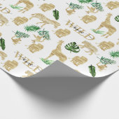 Oerwoud Wild Animal Pattern Elegant Gold Green Cadeaupapier (Hoek)