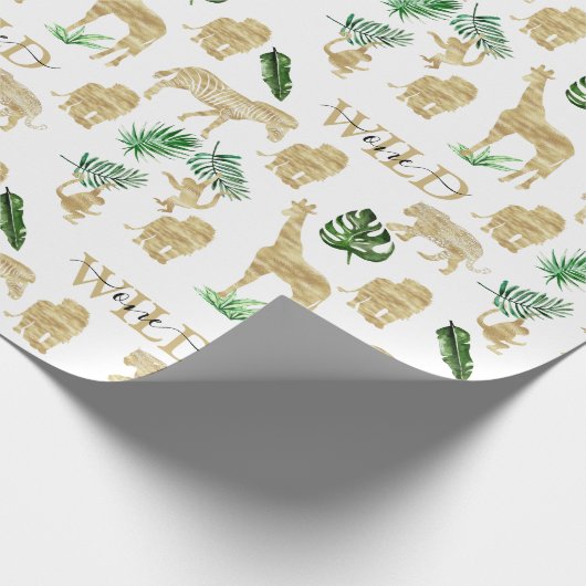 Oerwoud Wild Animal Pattern Elegant Gold Green Cadeaupapier (Hoek)