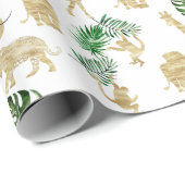 Oerwoud Wild Animal Pattern Elegant Gold Green Cadeaupapier (Rol Hoek)