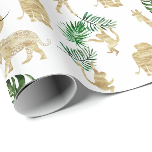 Oerwoud Wild Animal Pattern Elegant Gold Green Cadeaupapier (Rol Hoek)