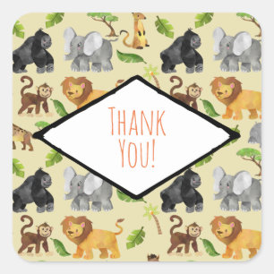 Oerwoud Wild Animal Safari Pattern Dank u wel Vierkante Sticker
