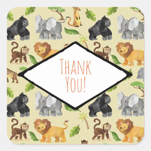 Oerwoud Wild Animal Safari Pattern Dank u wel Vierkante Sticker (Voorkant)