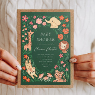 Oerwoud Wild Animal Tropical Baby shower Invitatio Kaart