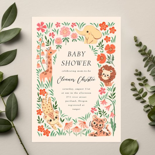 Oerwoud Wild Animal Tropical Baby shower Invitatio Kaart