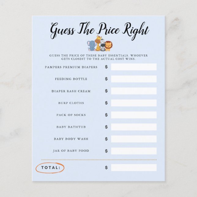 Oerwoud Wild Een Baby shower Spel Raad de prijs (Voorkant)