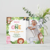 Oerwoud Wild Een Meisje 1e Verjaardag Foto Kaart (Staand voorkant)