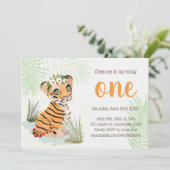 Oerwoud Wild & Gratis Bloemen 1e Verjaardag Tijger Kaart (Staand voorkant)