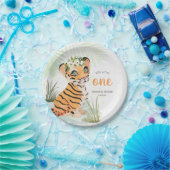 Oerwoud Wild & Gratis Bloemen 1e Verjaardag Tijger Papieren Bordje (Feest)