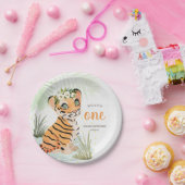 Oerwoud Wild & Gratis Bloemen 1e Verjaardag Tijger Papieren Bordje (Feest)