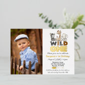Oerwoud Wild One Foto Real Gold Foil Uitnodiging (Staand Voorkant)