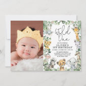 Oerwoud Wild One Greenery Safari 1e verjaardag fot Kaart (Voorkant)