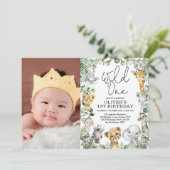 Oerwoud Wild One Greenery Safari 1e verjaardag fot Kaart (Staand voorkant)