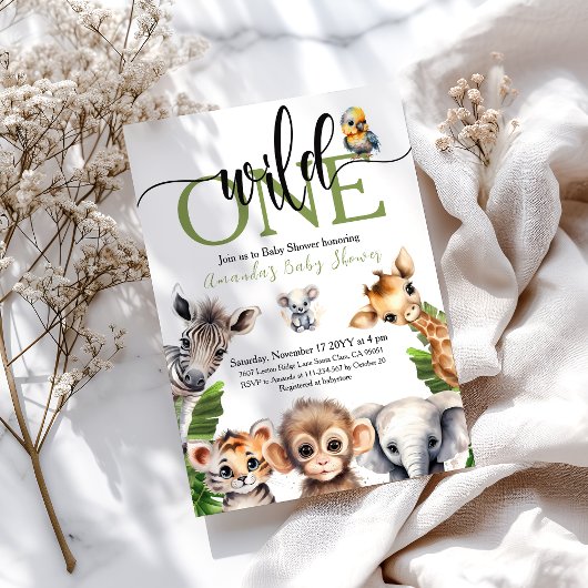 Oerwoud Wild One Safari Animal Baby shower Kaart