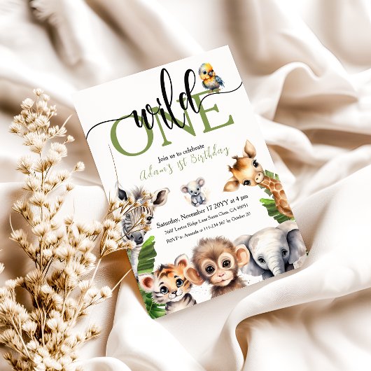 Oerwoud Wild One Safari Animal Eerste Verjaardagsf Kaart