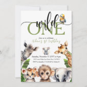 Oerwoud Wild One Safari Animal Eerste Verjaardagsf Kaart (Voorkant)